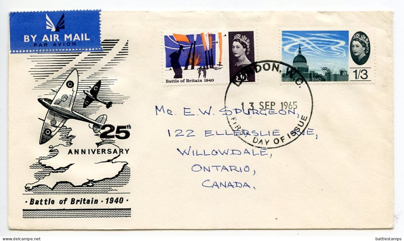 Great Britain 1965 Scott 436-437 Battle Of Britain WWII 1940 25th Anniversary FDC - 1952-1971 Dezimalausgaben (Vorläufer)