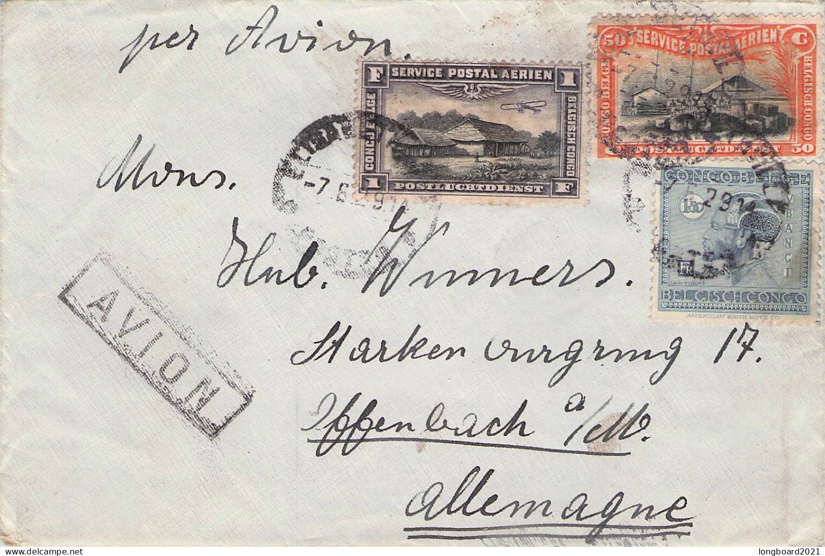 BELG. CONGO - AIR MAIL 1929 - OFFENBACH/DE / 627 - Cartas & Documentos