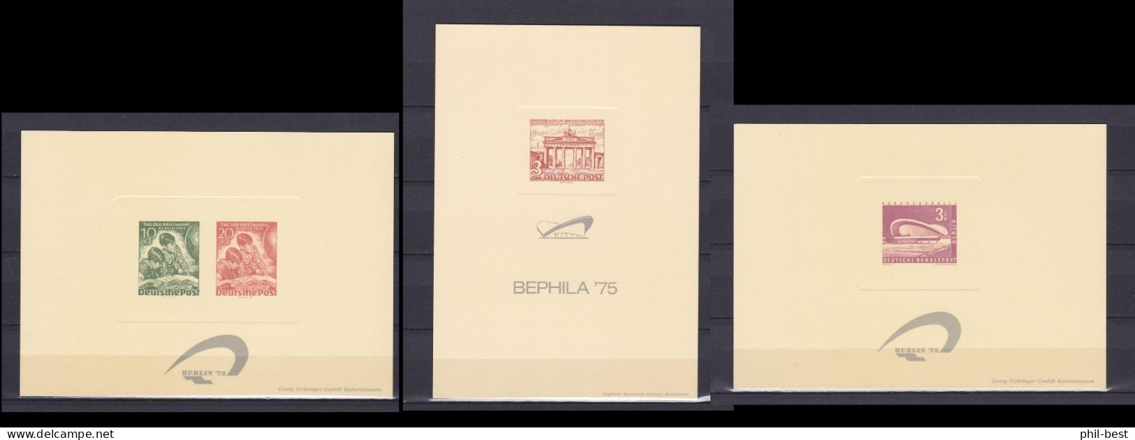 Berlin 3 Offizielle Werbeblocks BERLIN 1972 BEPHILA 1975 Auf Manila Karton #J809 - Blocks & Sheetlets