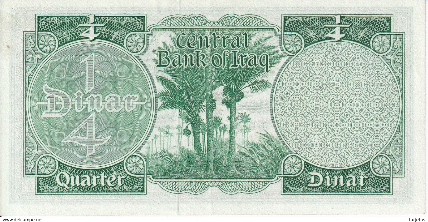 BILLETE DE IRAQ DE 1/4 DINAR DEL AÑO 1959 EN CALIDAD EBC (XF)  (BANKNOTE) MUY RARO - Iraq