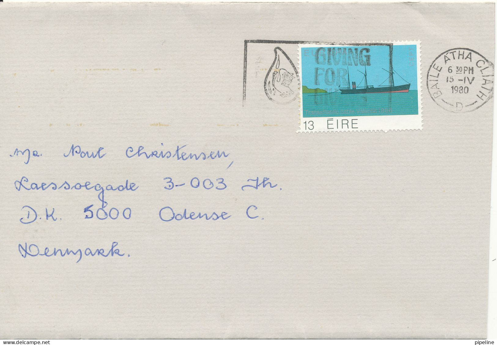 Ireland Cover Sent To Denmark 15-4-1980 Single Franked - Storia Postale