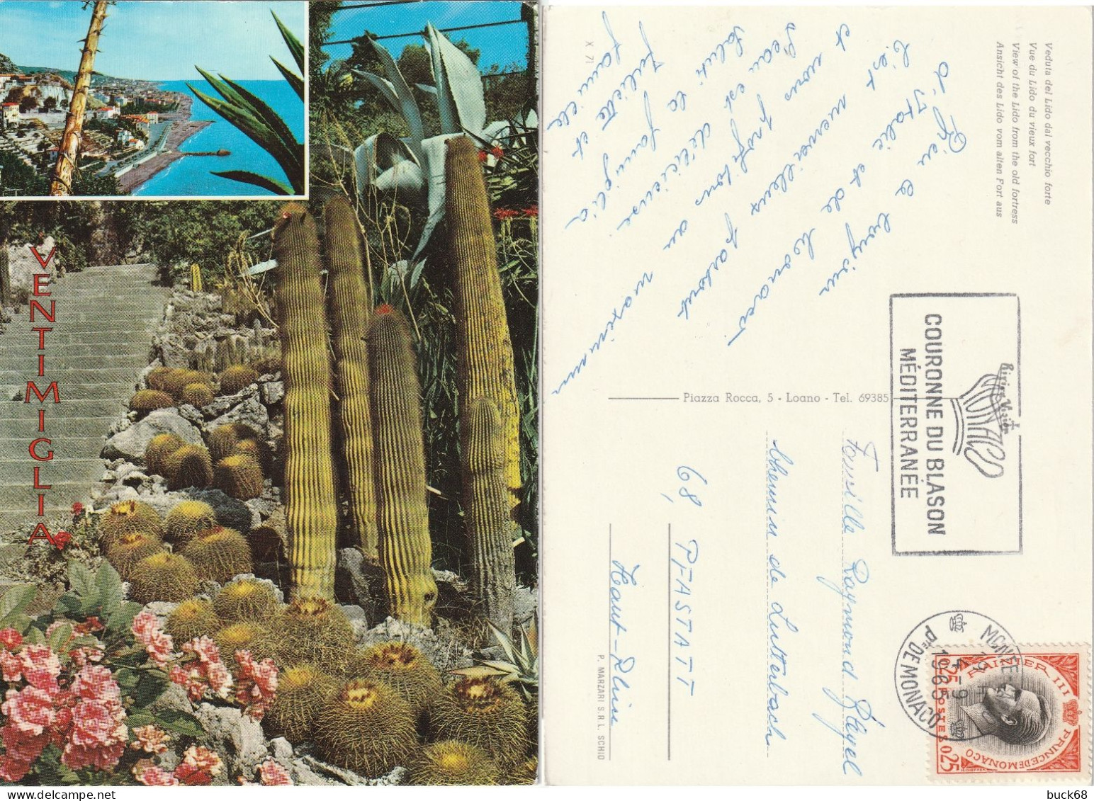 MONACO  544 (o) Carte Postale Lido Du Vieux Fort  + Cactus  + Flamme Couronne Du Blason 4 Sept 1965 - Oblitérés