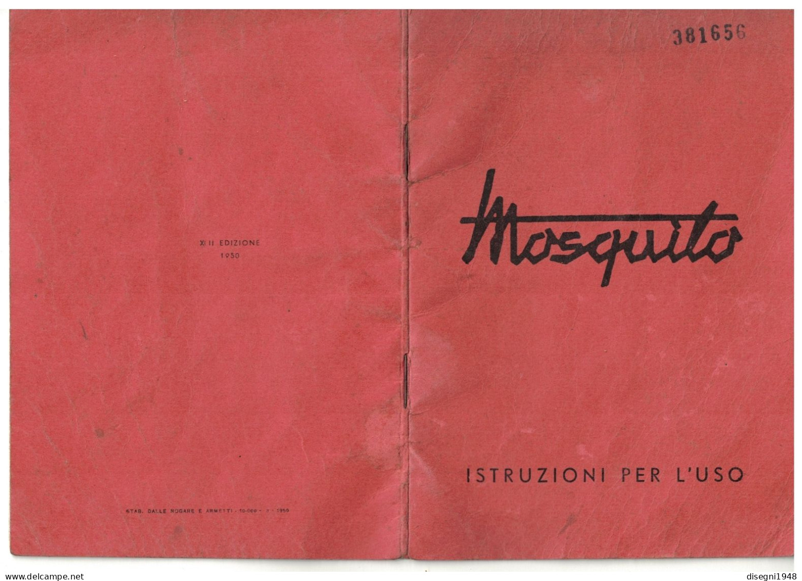 12494 "MOSQUITO MATR. 381656 - 1950 - ISTRUZIONI PER L'USO - S.P.A. MECCANICA GARELLI - SESTO S. GIOVANNI (MI)" ORIG. - Moto