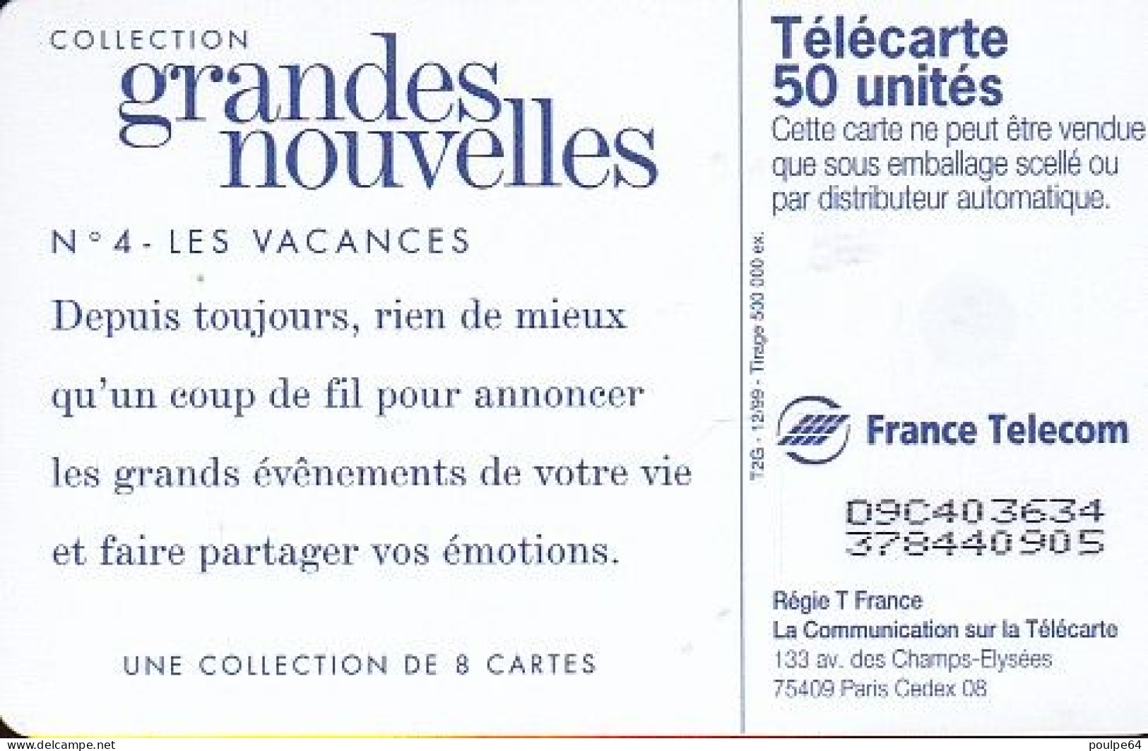 F1031  12/1999 - LES VACANCES - 50 OB2 - 1999