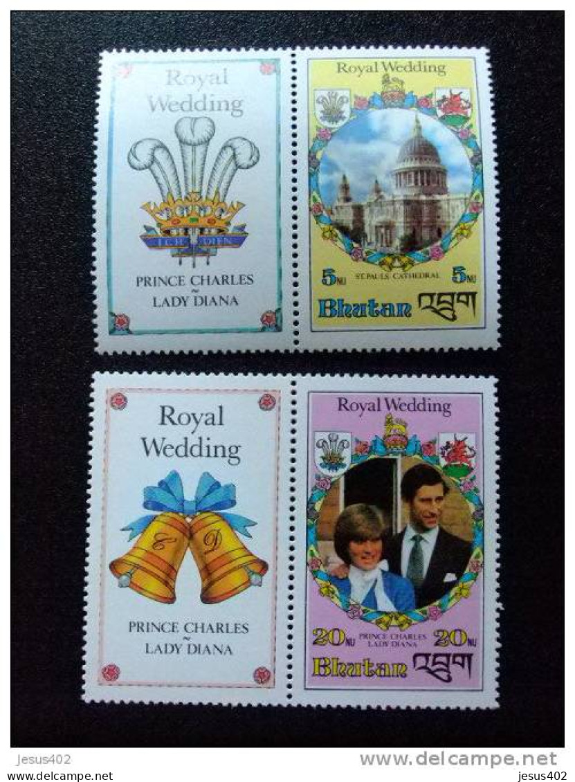 BHUTAN BHOUTAN 1981 YV 552 - 553 ** MNH MARIAGE ROYAL DU PRINCE CHARLES ET DE LADY DIANA SPENCER - Bhoutan