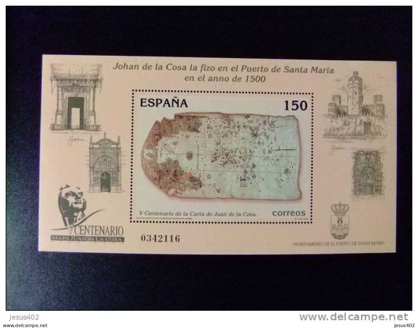 ESPAÑA 2000 EDIFIL 3722 **  YV 84 **BLOC CARTA DE JUAN DE LA COSA  Y MONUMENTOS - Monumenti