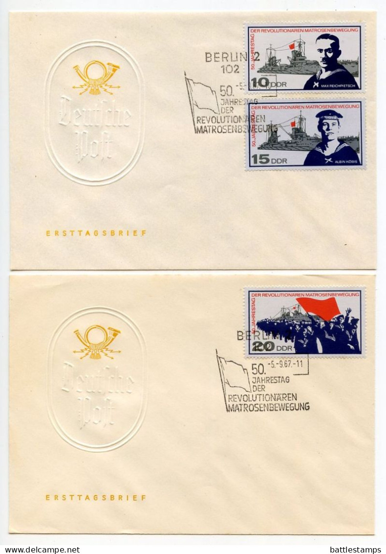 Germany, East 1967 Scott 951-953 50th Anniversary Sailors' Uprising At Kiel 2 FDCs - 1950-1970