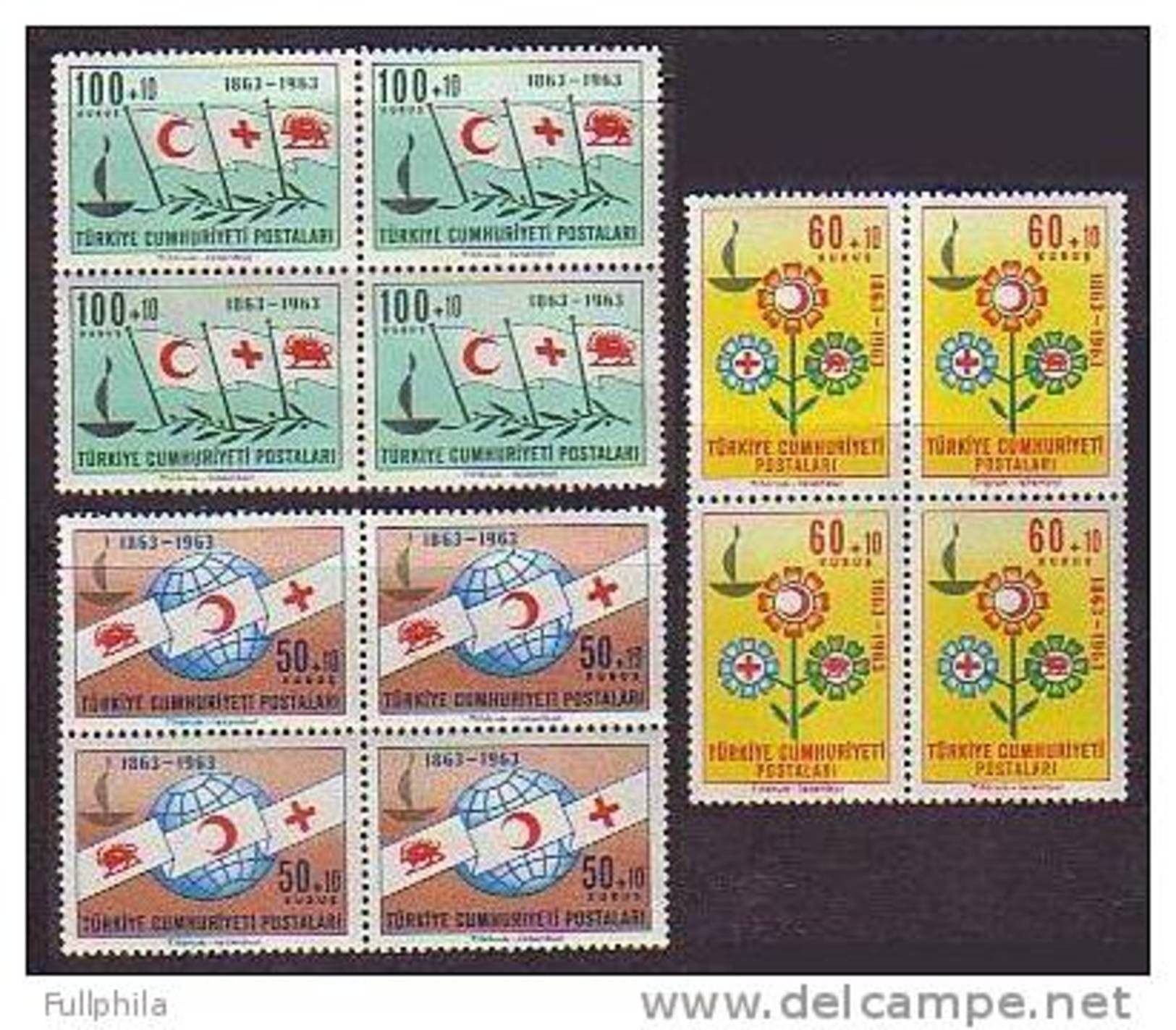 1963 TURKEY RED CROSS CENTENARY BLOCK OF 4 MNH ** - Unused Stamps