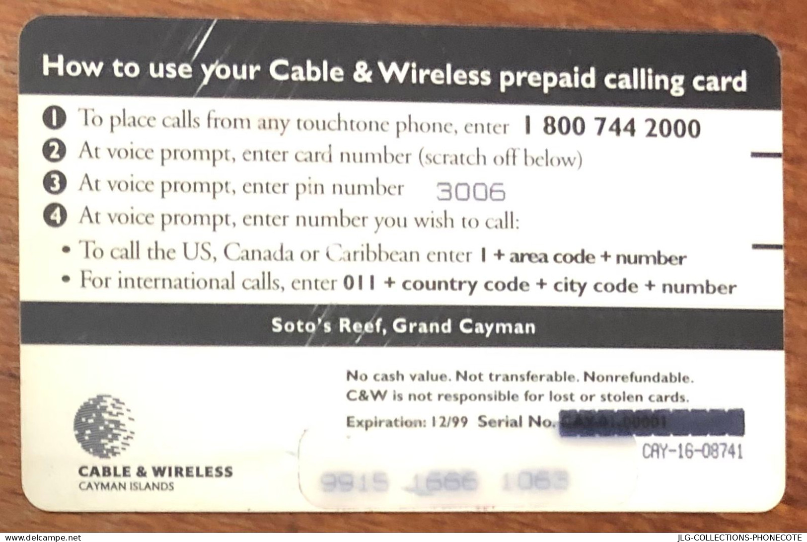 CAYMAN ISLANDS CI$ 15 CARIBBEAN PREPAID PREPAYÉE SCHEDA TELECARTE TELEFONKARTE PHONECARD CALLING CARD - Iles Cayman