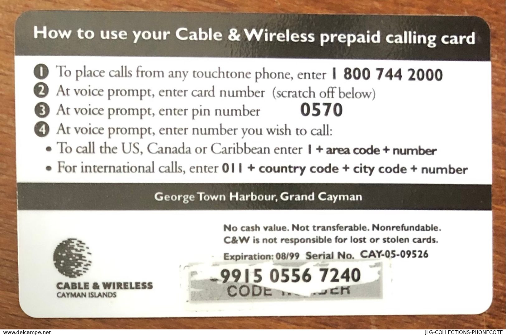 CAYMAN ISLANDS CI$ 16 CARIBBEAN PREPAID PREPAYÉE SCHEDA TELECARTE TELEFONKARTE PHONECARD CALLING CARD - Kaaimaneilanden