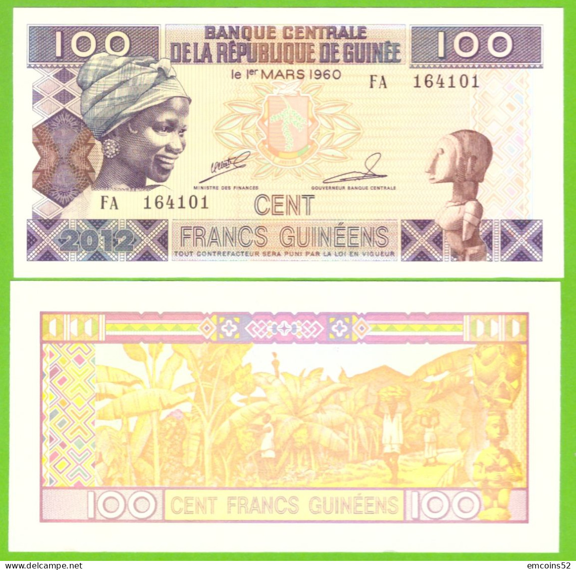 GUINEA  100 FRANCS 2012 P-35b  UNC - Guinée