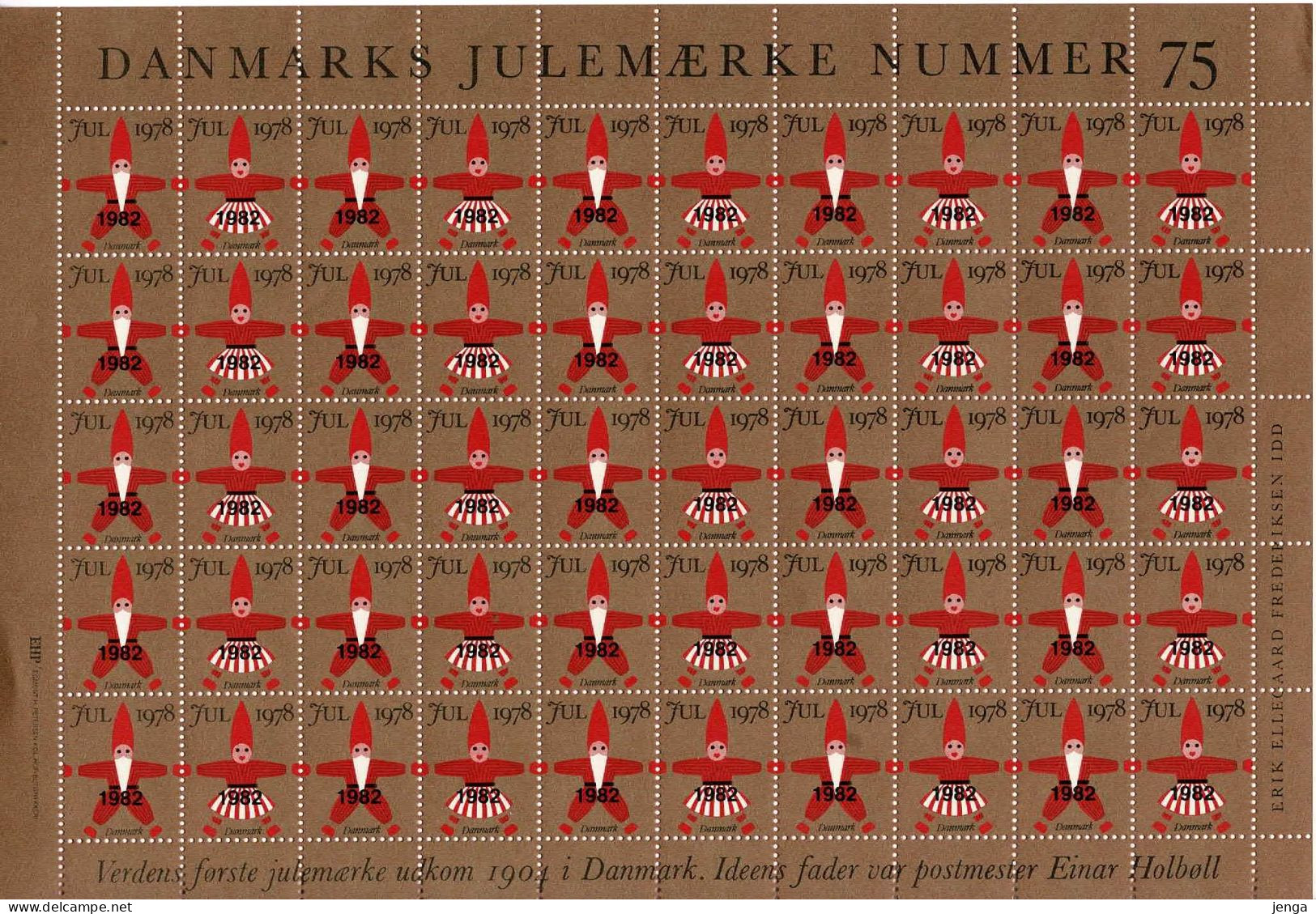 Denmark; Christmas Seals.  Full Sheet 1982 - Overprint On 1978; MNH (**). - Volledige & Onvolledige Vellen