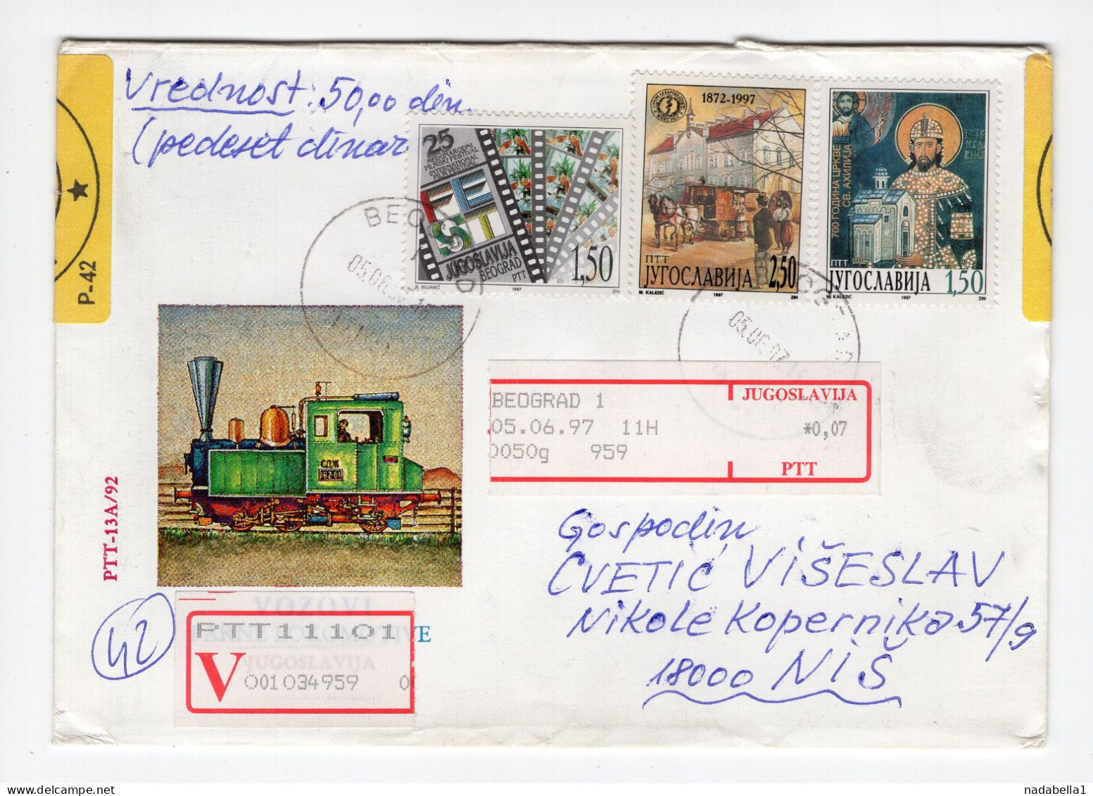 1997. YUGOSLAVIA,SERBIA,BELGRADE TO NIS,VALUE COVER - Briefe U. Dokumente