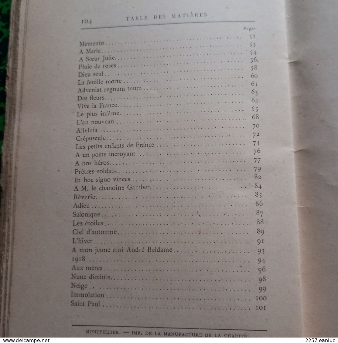 Poésies Au Bruit du Canon  Abbé Joseph Lau Imprimerie de la Charité à Montpellier 1920