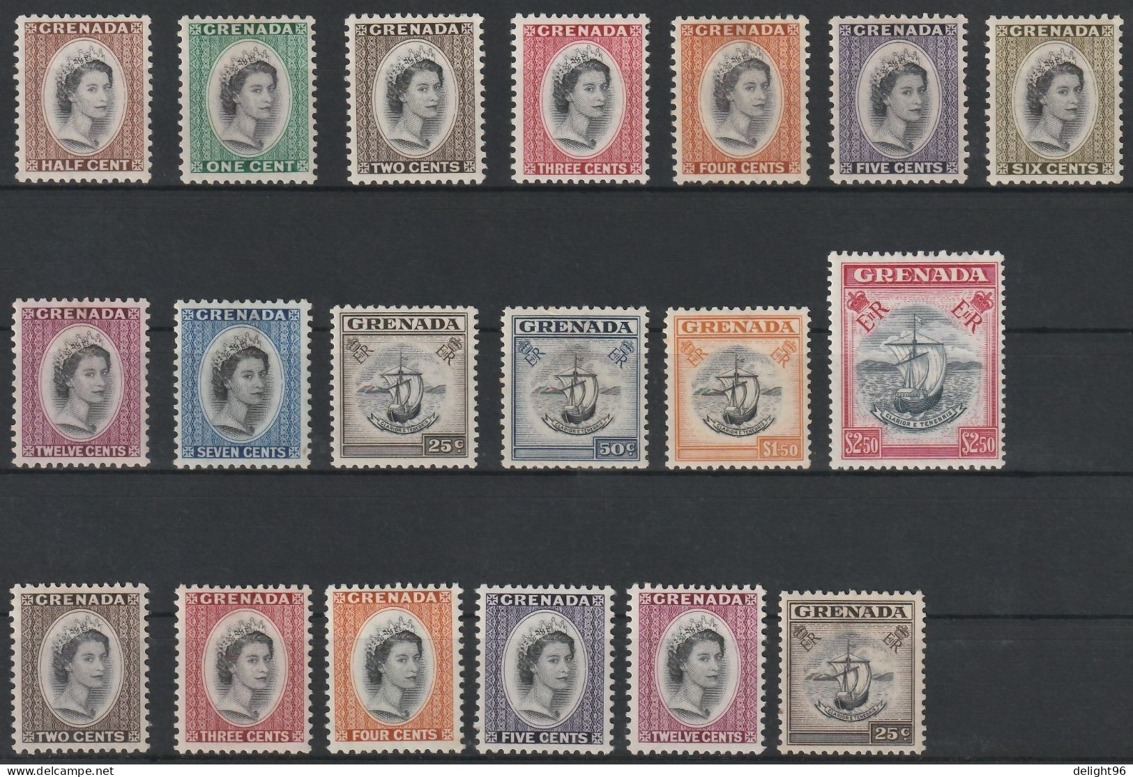 1953/1964 Grenada Definitives: Queen Elizabeth II, Coat Of Arms Series (* / MLH / MM) - Grenade (...-1974)