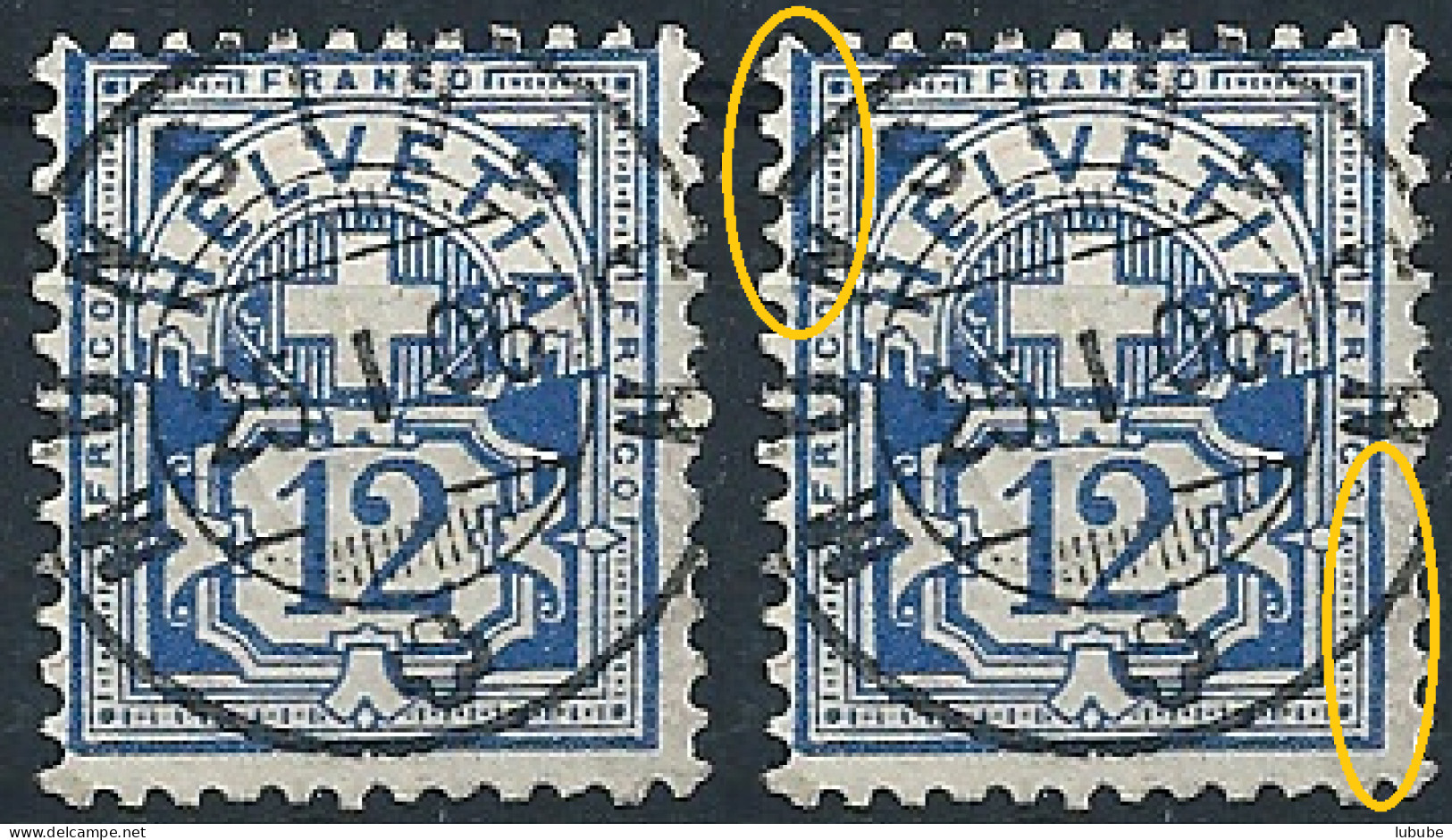 Ziffer 62B, 12 Rp.dunkelblau  MÜNSINGEN  (Randlinien)        1905 - Oblitérés