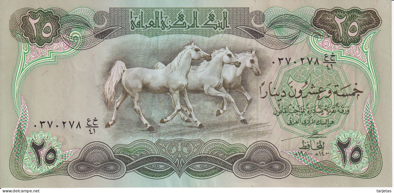 BILLETE DE IRAQ DE 25 DINARS DEL AÑO 1980 SIN CIRCULAR (UNC) (BANKNOTE) CABALLO-HORSE - Irak