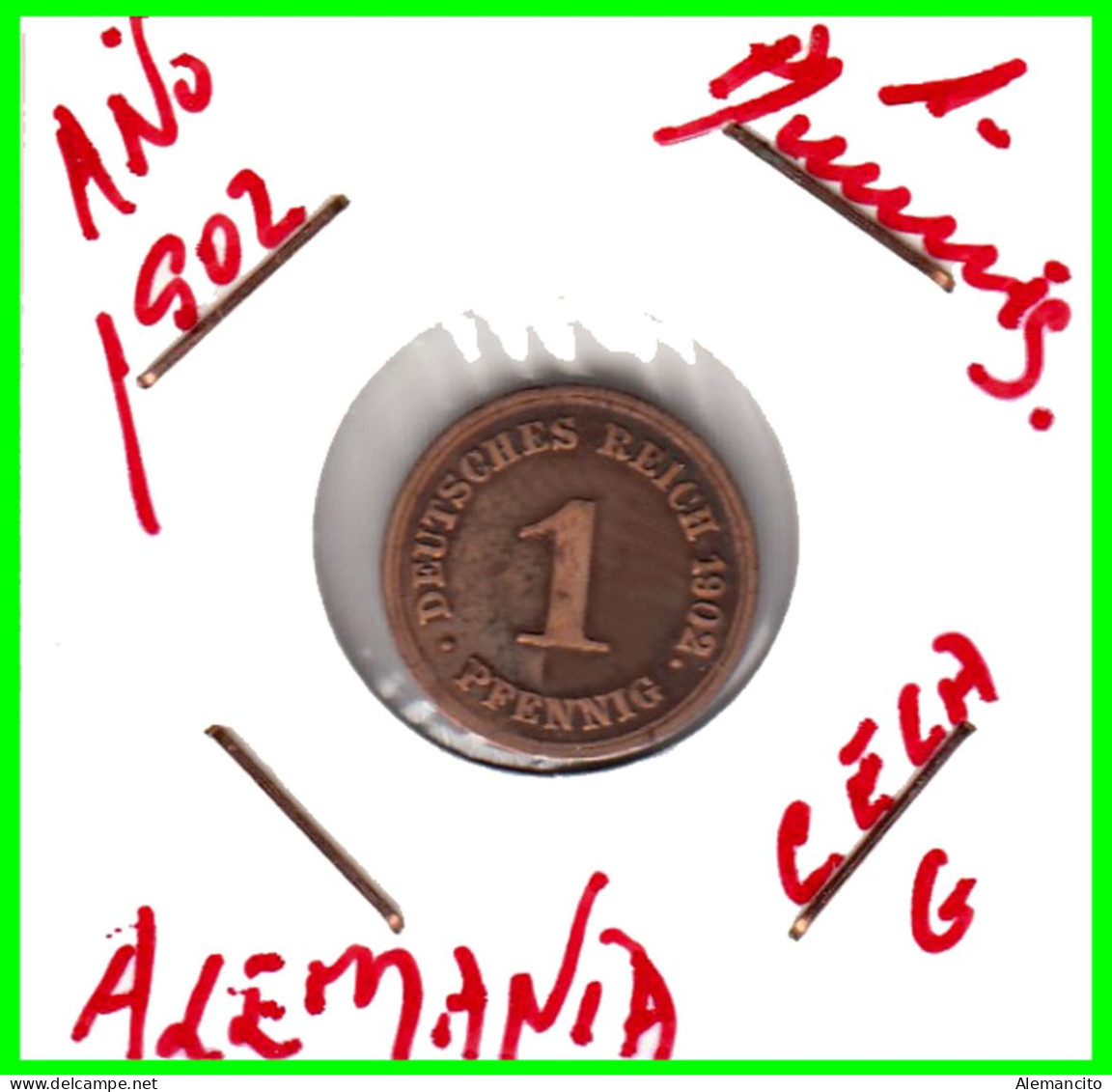 ALEMANIA – GERMANY - IMPERIO  MONEDA COBRE DIAMETRO 17.5 Mm. DEL AÑO 1902 CECA - G  – KM-10   WILHELM II - 1 Pfennig