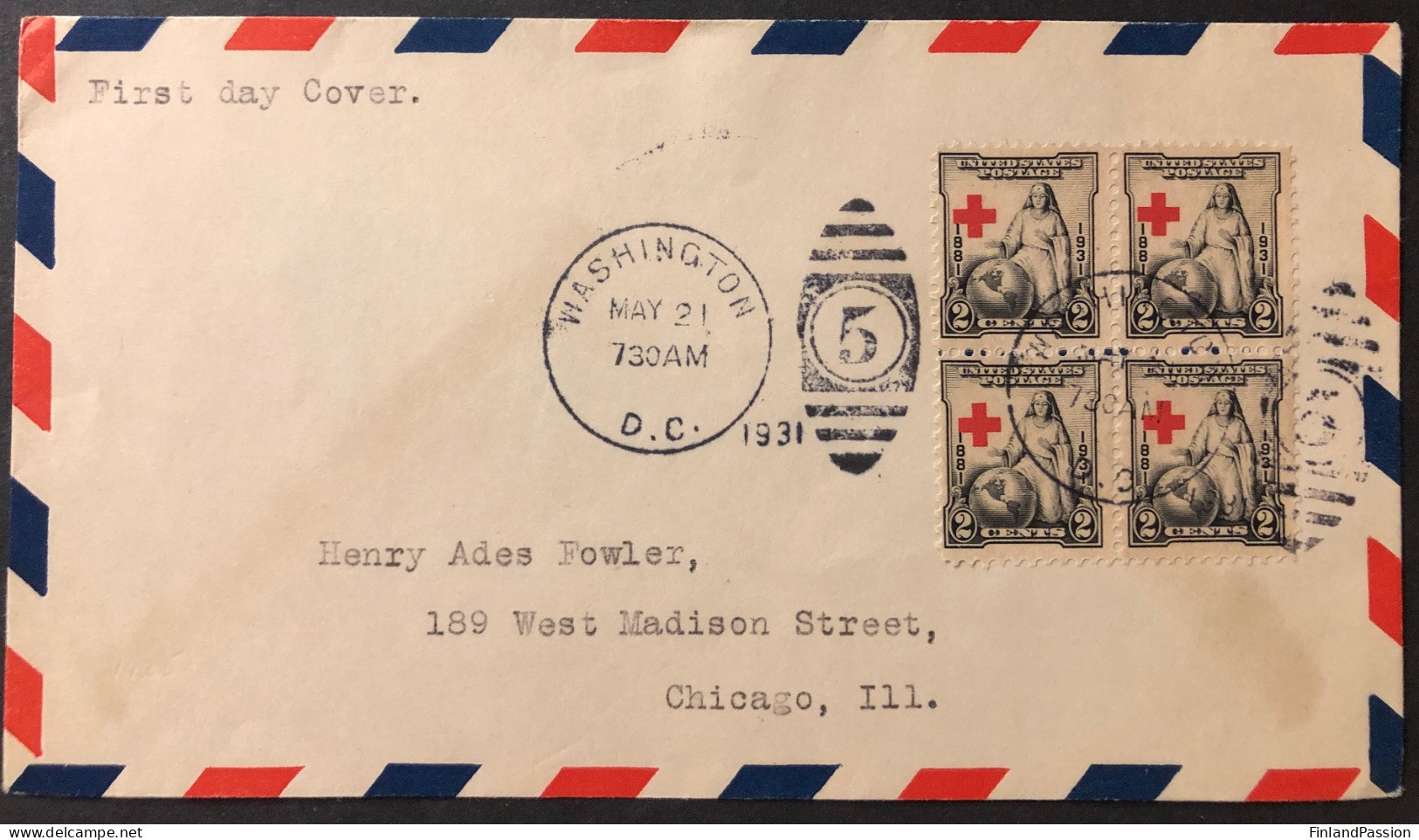 1931, 21 May, FDC Scott 702, Red Cross X 4 - 1851-1940