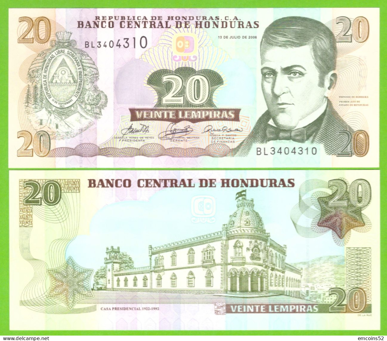 HONDURAS 20 LEMPIRAS 2006  P-93a UNC - Honduras