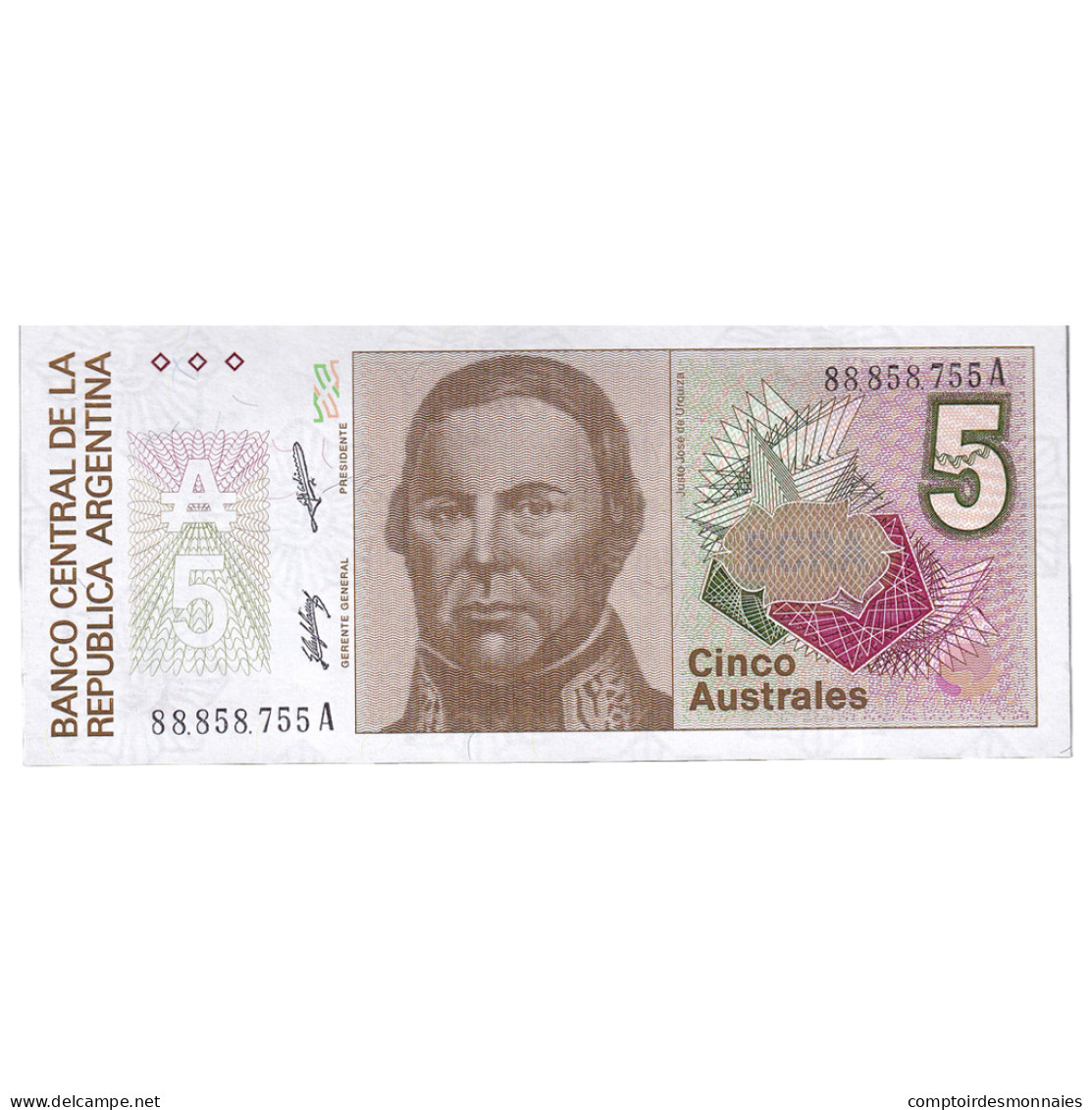 Billet, Argentine, 5 Australes, 1987-1989, KM:324b, NEUF - Brésil