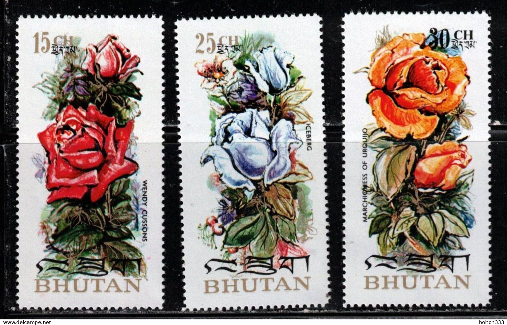 BHUTAN Scott # 150, 150A, 150B Used - Flowers - Roses - Bhoutan