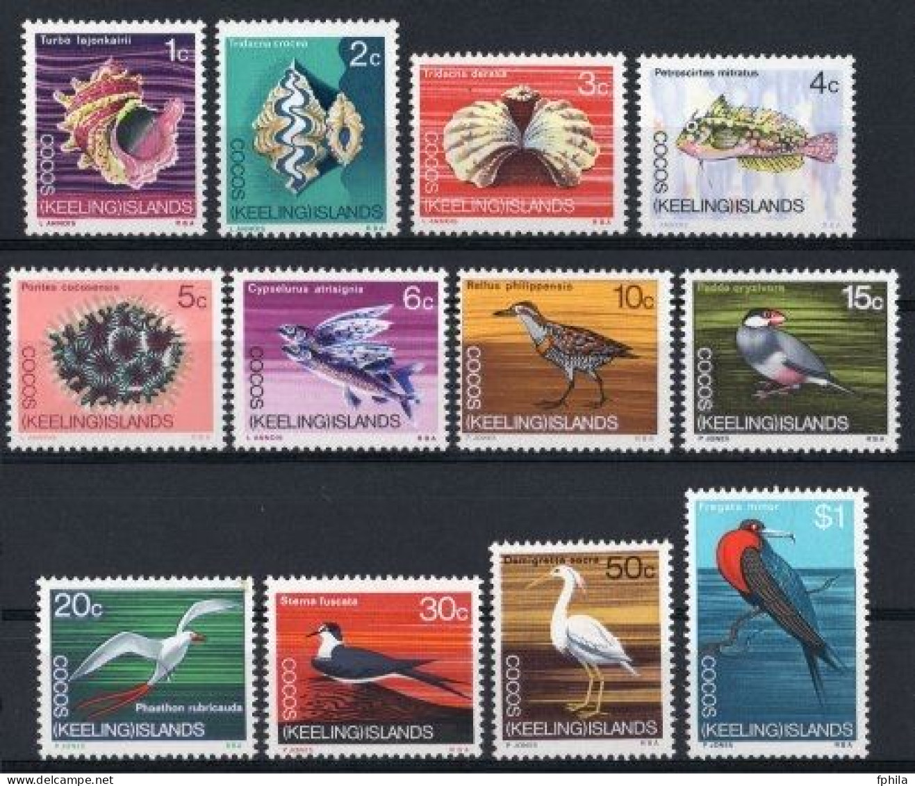 1969 COCOS ISLANDS DEFINITIVES BIRDS MARINE LIFE MICHEL: 8-19 MNH ** - Cocos (Keeling) Islands