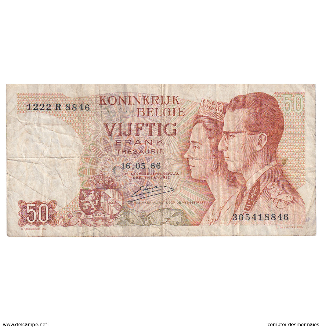 Billet, Belgique, 50 Francs, 1966, 1966-05-16, KM:139, B - 50 Franchi