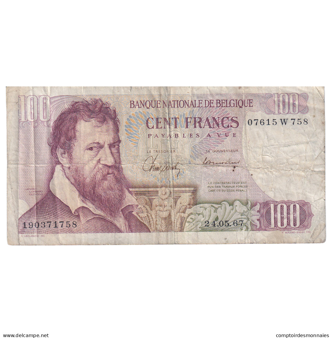 Billet, Belgique, 100 Francs, 1967, 1967-05-24, KM:134a, TB - 100 Frank