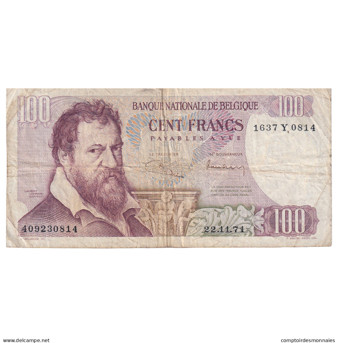 Billet, Belgique, 100 Francs, 1971, 1971-11-22, KM:134b, B+ - 100 Francs