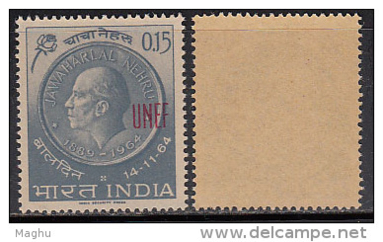 Overprint UNEF On Nehru, U.N. Force India 1965 MNH, U.N. United Nations, @ Cairo, Gaza, Abu Seeir, Etc., - Military Service Stamp