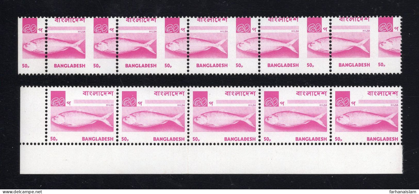 Bangladesh 1976 Asher Print Definitive 50p Hilsha Fish Major Perf Shift Error MNH - Bangladesch