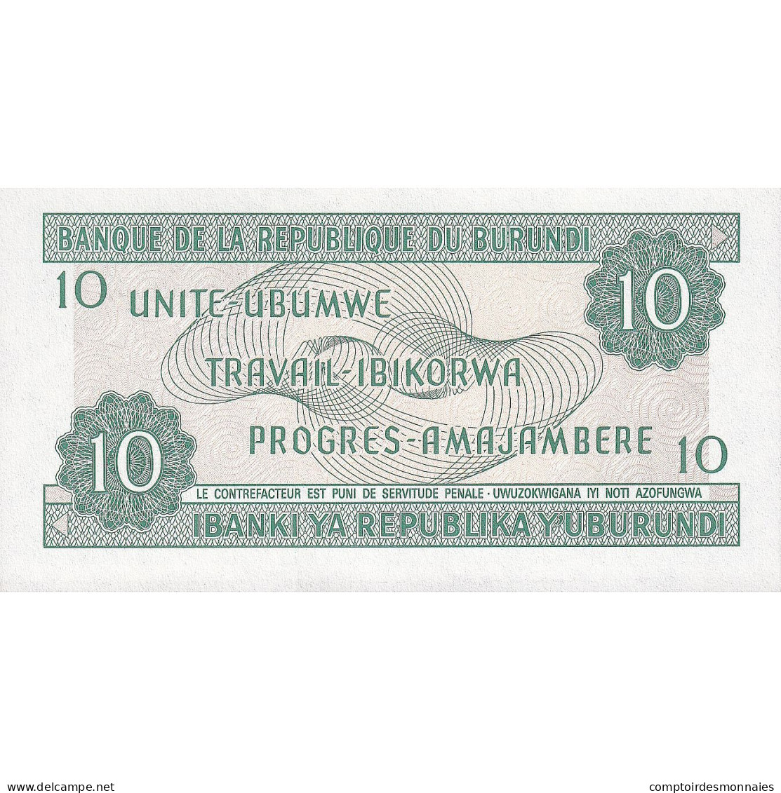 Billet, Burundi, 10 Francs, 1989, 1989-10-01, KM:33b, NEUF - Burundi