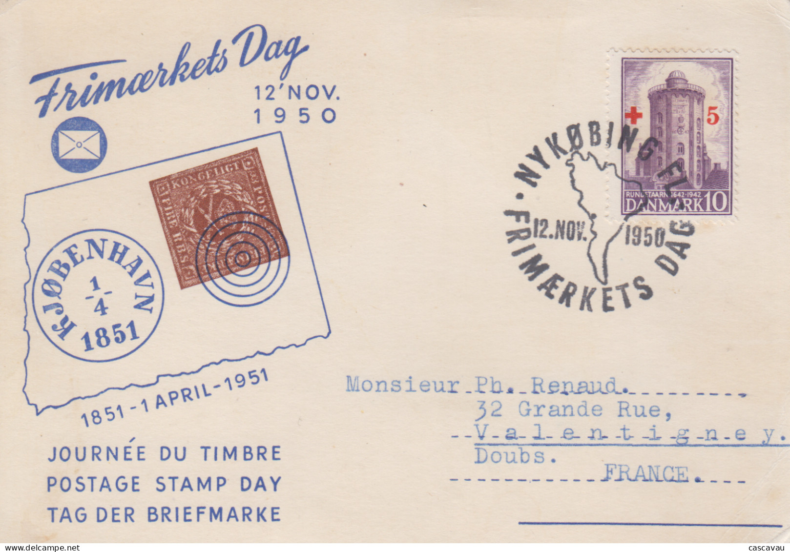 Carte    DANEMARK   Journée  Du  Timbre    NYKOBING   1950 - Brieven En Documenten