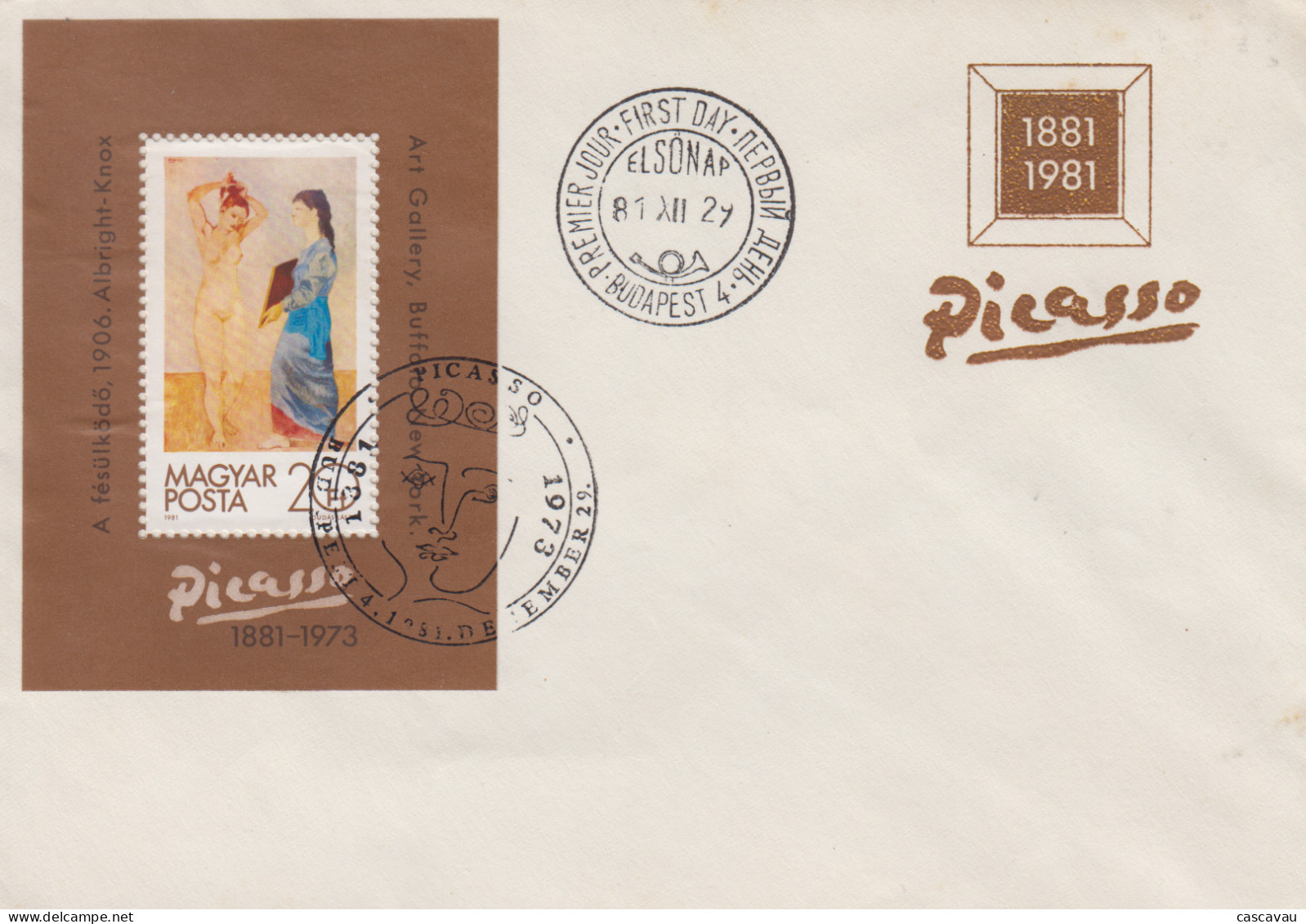 Enveloppe   FDC   1er    Jour    HONGRIE    Bloc   Feuillet   Oeuvre  De   PICASSO   1981 - Picasso