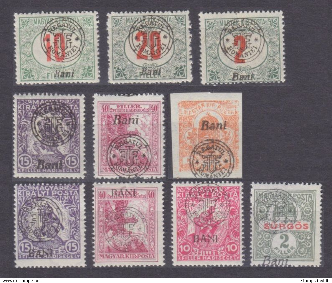 1919 Romania Hungary Debrecen 10v Overprint - Bani - World War 2 Letters