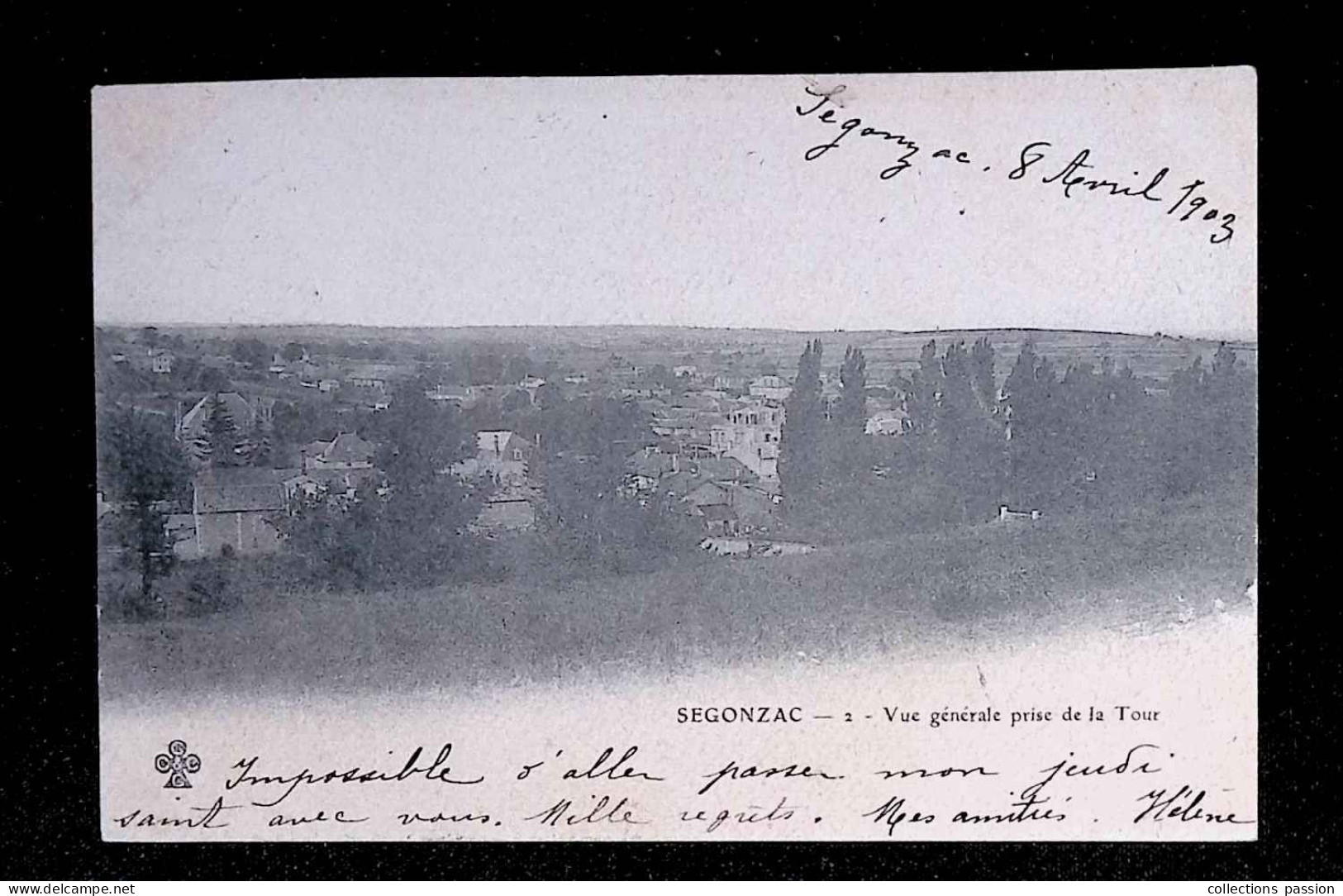 Cp, 16, SEGONZAC, Vue Générale Prise De La Tour, Dos Simple, Voyagée 1903 - Other & Unclassified