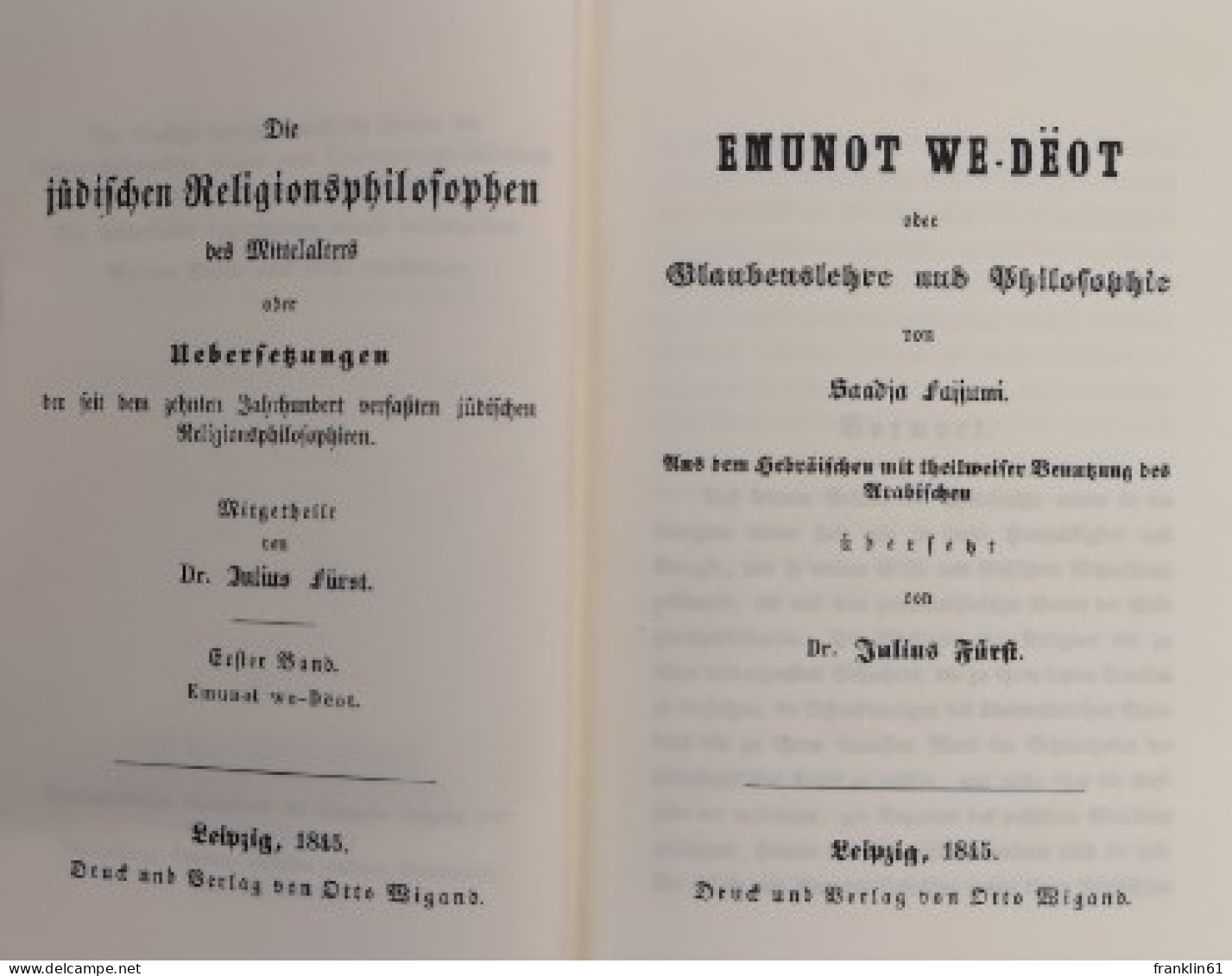 Emunot We-Deot Oder Glaubenslehre Und Philosophie. - Filosofía