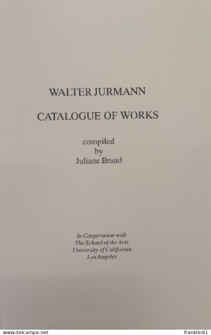 Walter Jurmann. Cataloque Of Works. - Musique