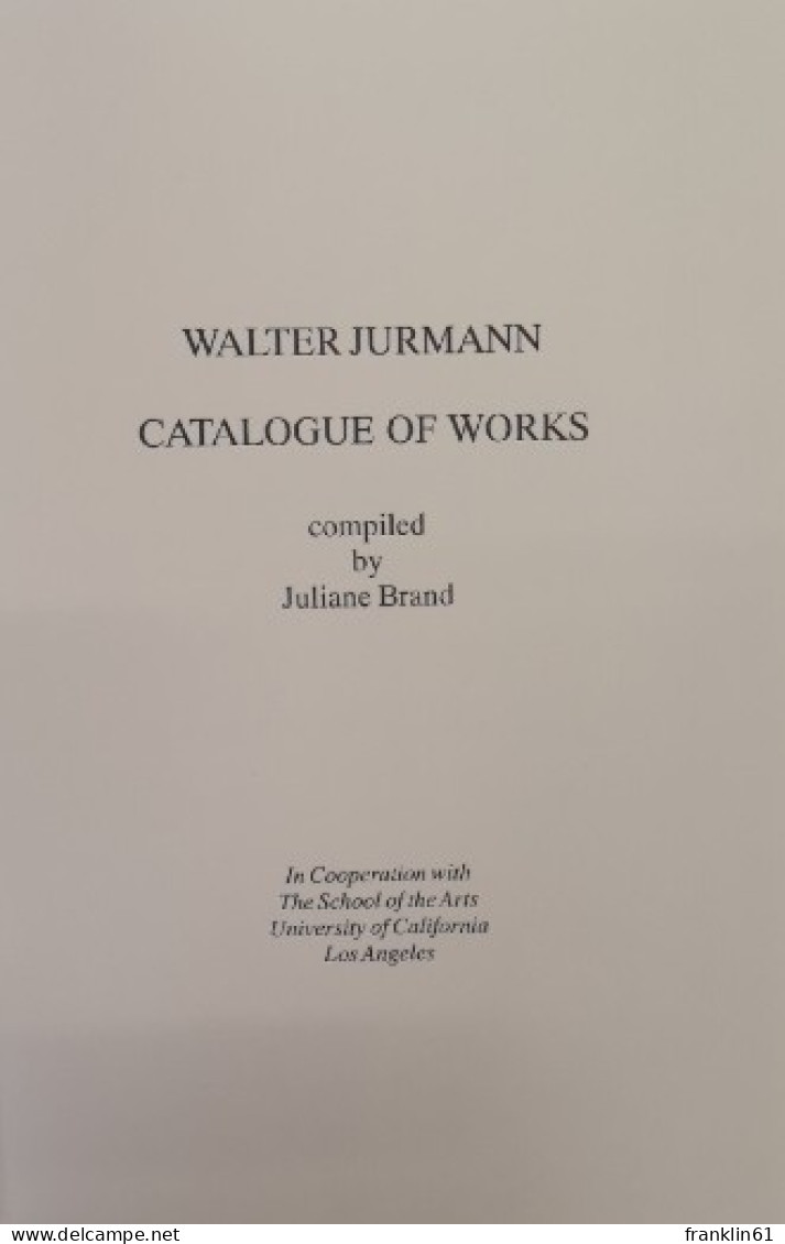 Walter Jurmann. Cataloque Of Works. - Música