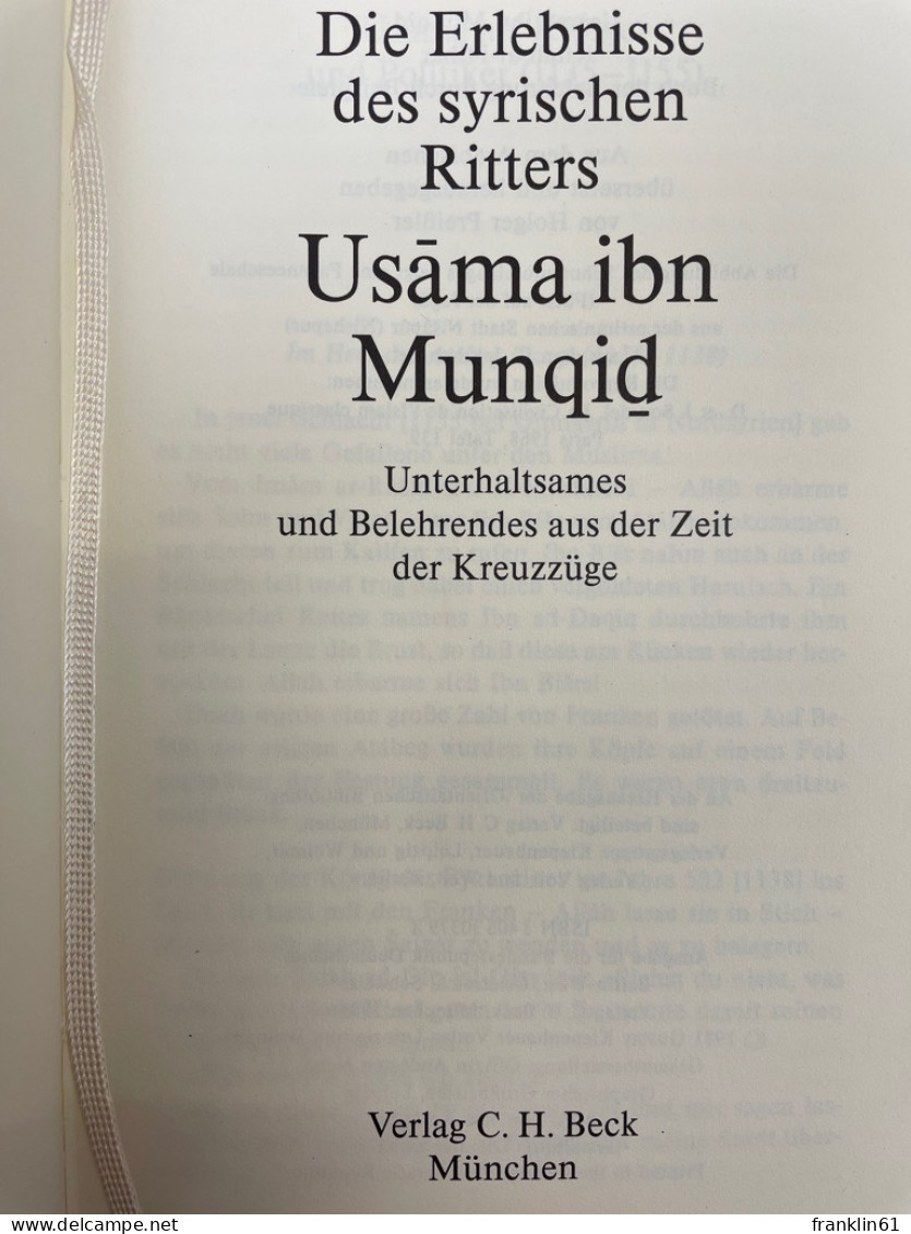 Die Erlebnisse Des Syrischen Ritters Usama Ibn-Munqid. - Gedichten En Essays