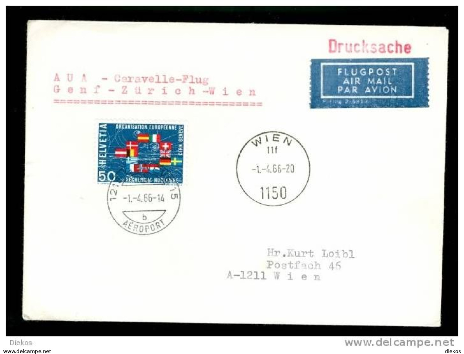 FIRST FLIGHT COVER Erstflug  AUA Genf - Wien 1966 #126 - Erst- U. Sonderflugbriefe