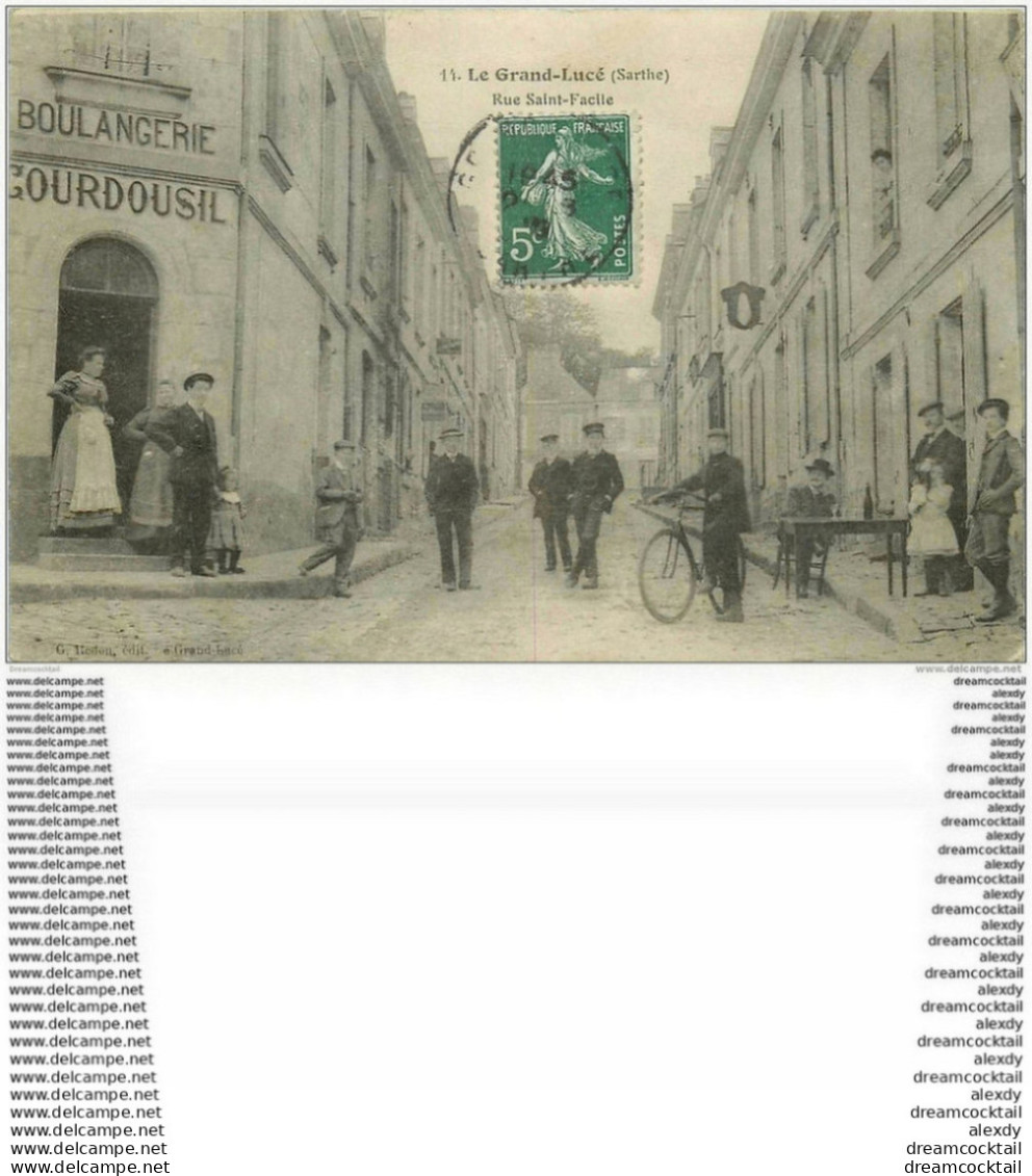 72 LE GRAND LUCE. Rue Saint Facile Cycliste Devant Café Et Boulangerie Gourdousil Vers 1910 - Le Grand Luce