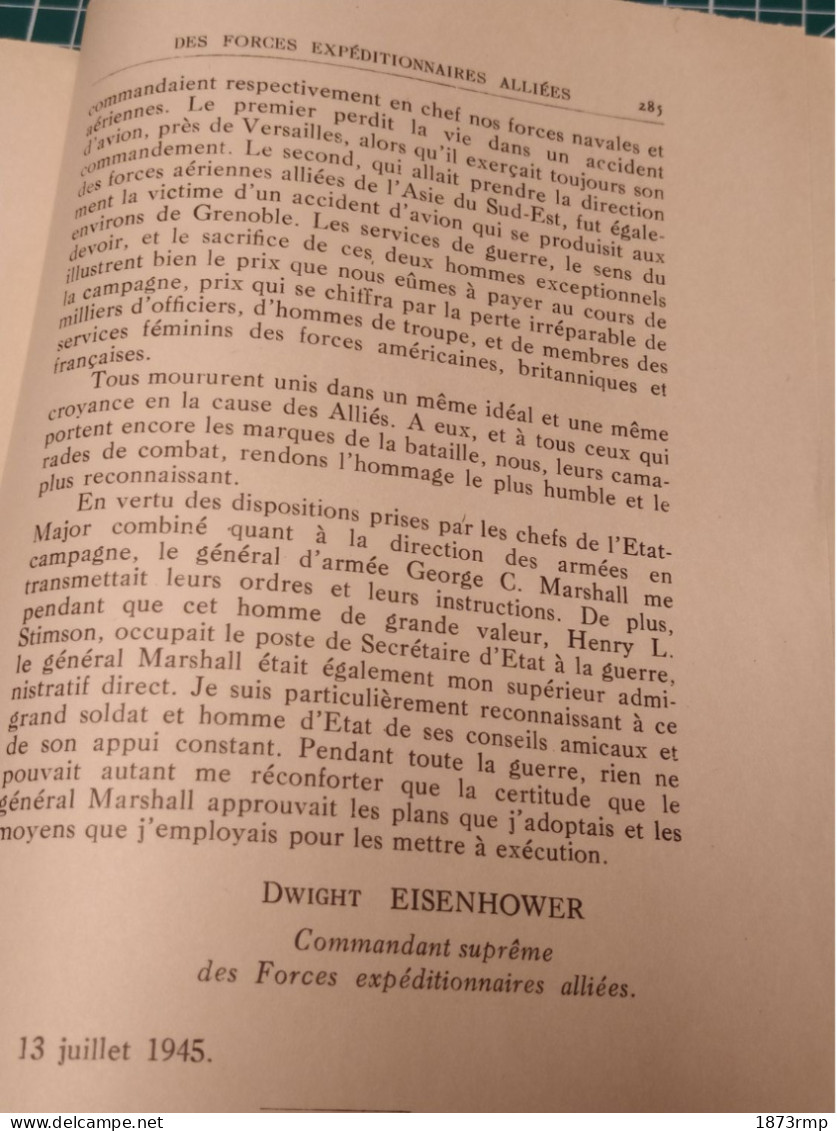 EISENHOWEIR, LES OPERATIONS EN EUROPE DES FORCES EXPEDITIONNAIRES ALLIEES 6 juin 1944 - 8 mai 1945.