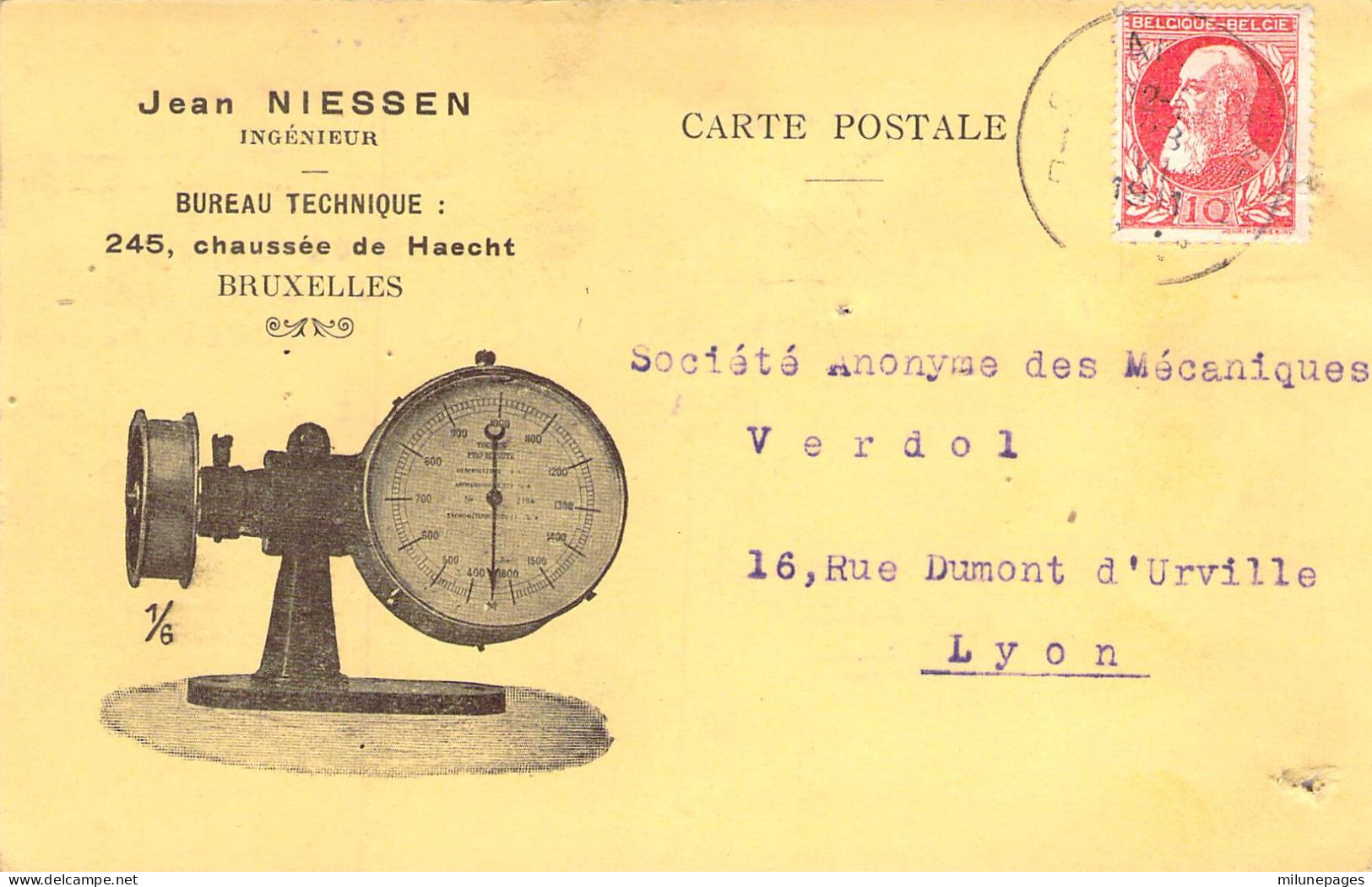 Belgique Belgie Carte Postale Privée Illustrée D'un Appareil De Mesure De L'Ingénieur Jean Niessen De Bruxelles 1911 - Artigianato