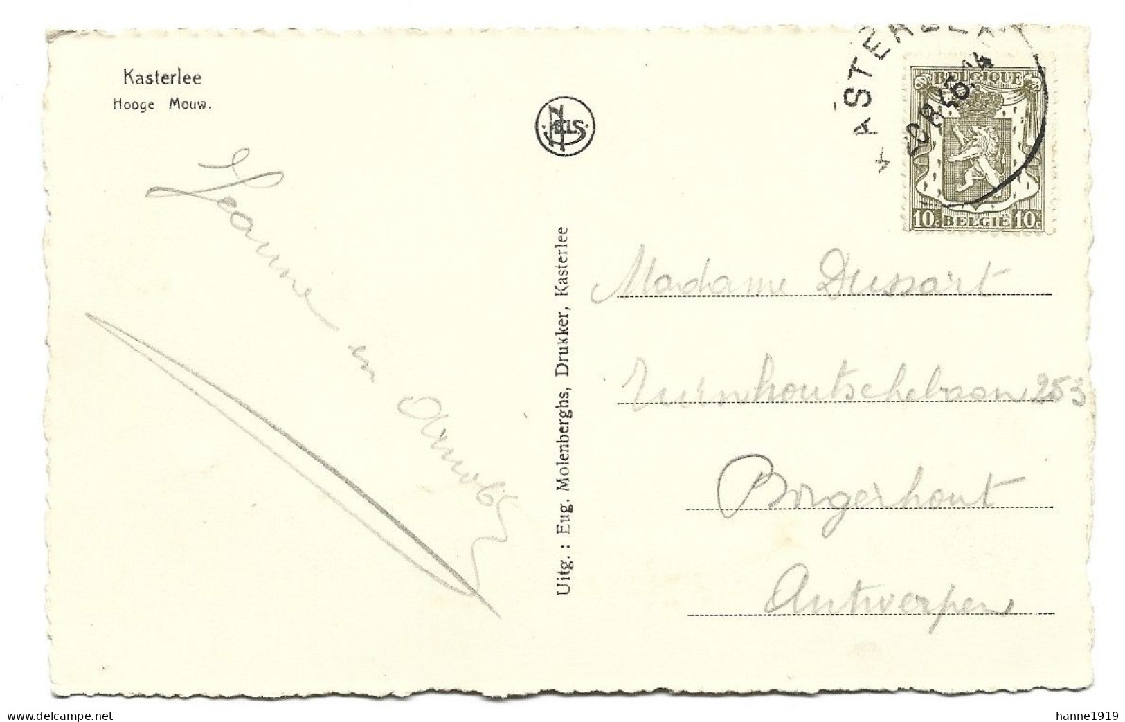 Kasterlee Hoge Mouw Briefstempel 1946 Kasterlee Htje - Kasterlee