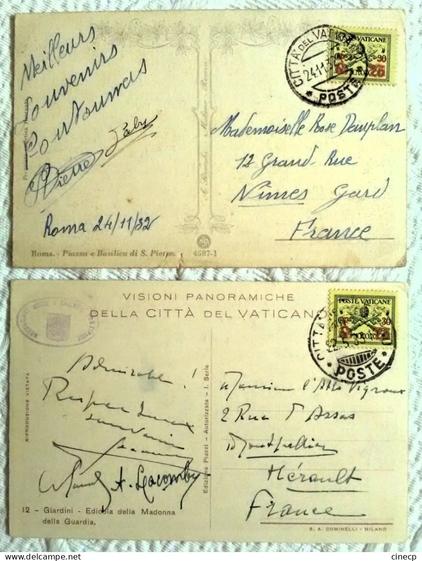 2 CPA VATICAN ROME ITALIE Tàd 1932 1933 Citta Del Vaticano Poste Timbre Ajout Surcharge - Brieven En Documenten