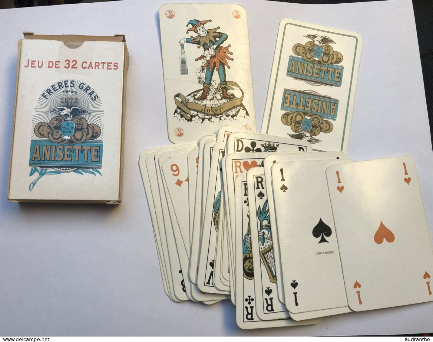 Ancien Jeu 32 Cartes à Jouer - Anisette Frères Gras - Mundi - 32 Cards