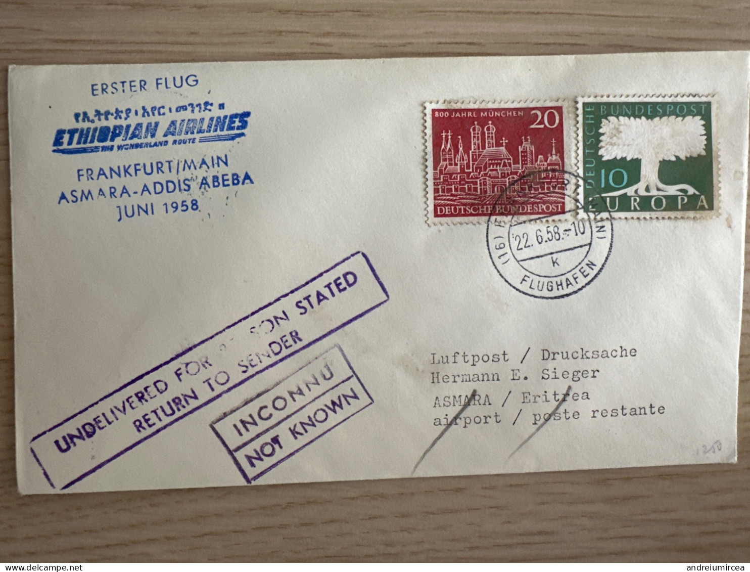 1958 Erster Flug ETHIOPIAN AIRLINES Frankfurt -Addis Abeba - Erst- U. Sonderflugbriefe