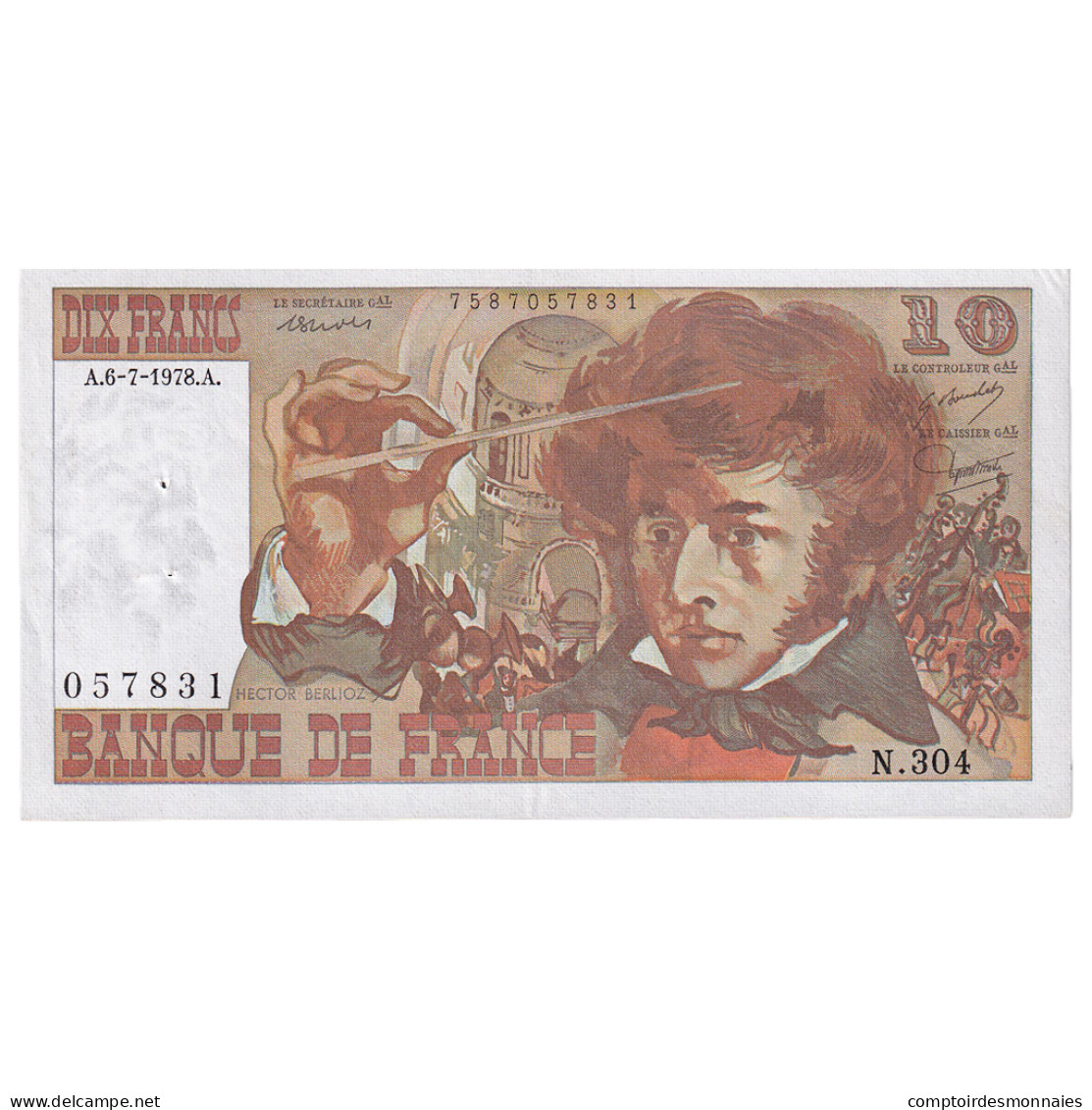 France, 10 Francs, Berlioz, 1978, N.304, SUP, Fayette:63.25, KM:150c - 10 F 1972-1978 ''Berlioz''